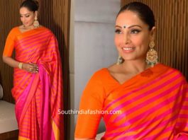 bipasha basu in raw mango striped silk saree (1)