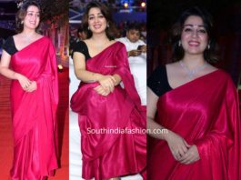 charmme kaur in pink saree at zee cine awards telugu 2020