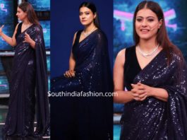 kajol in blue sequin saree by manish malhotra