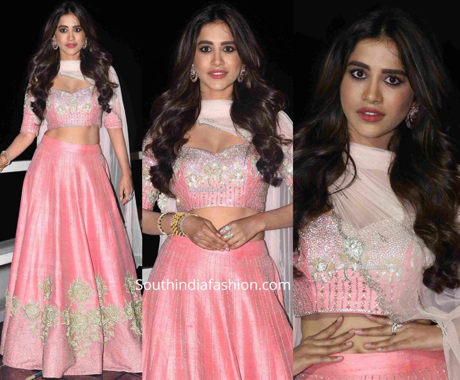 nabha natesh in pink lehenga at disco raja pre release event (2)