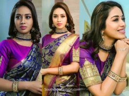 nivetha pethuraj in purple silk saree (3)