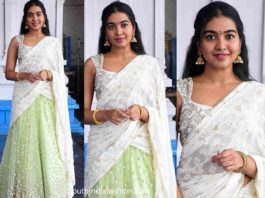 shivatmika rajasekhar in green and white half saree at her new movie launch