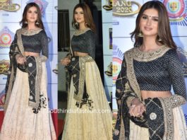 tara sutaria in black and creal lehenga at umang 2020