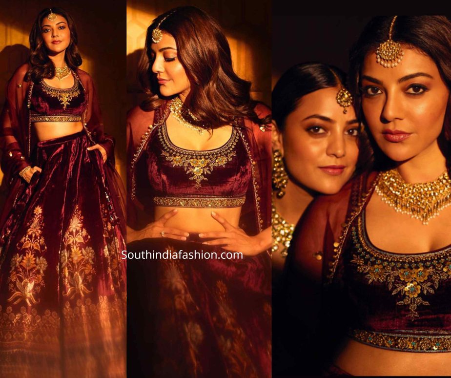 kajal aggarwal in anita dongre lehenga at her friend wedding (1)