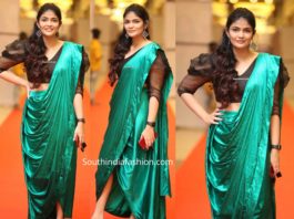 kalpika ganesh in green pre stitched saree at hit pre rekease event