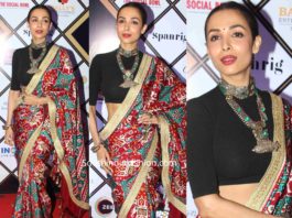 malaika arora khan in ikat saree at dadasaheb phalke awards , patola saree