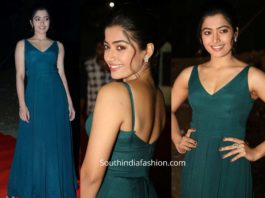 rashmika in blue maxi dress at bheeshma pre release function