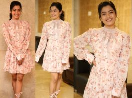 rashmika mandanna in floral dress at bheeshma success meet