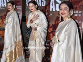 rekha in cream color silk saree at guns of banaras screening