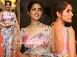 ruhani sharma in printed organza saree at hit pre release function