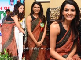 samantha akkineni brown jute saree at road safety event