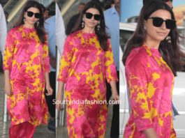 samantha akkineni in pink and yellow floral kurta set airport (1)