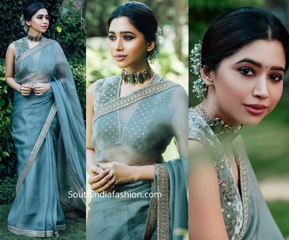 aarti ravi in grey sabyasachi organza saree