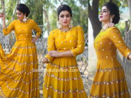 actress poorna mustard yellow gown