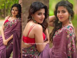 iswarya menon pink saree