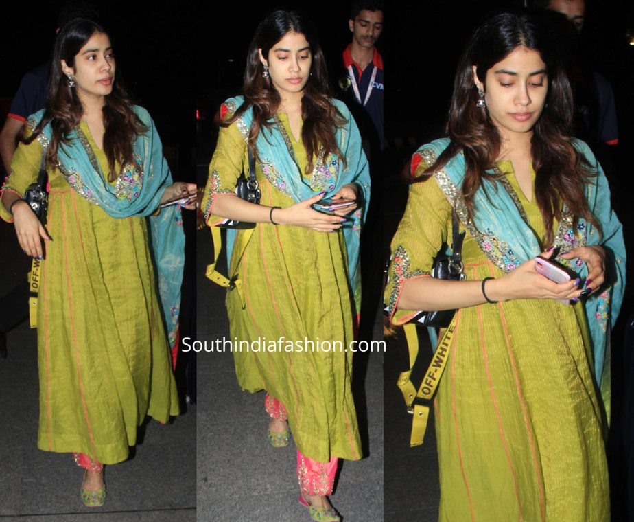 janhvi kapoor green pink salwar kameez