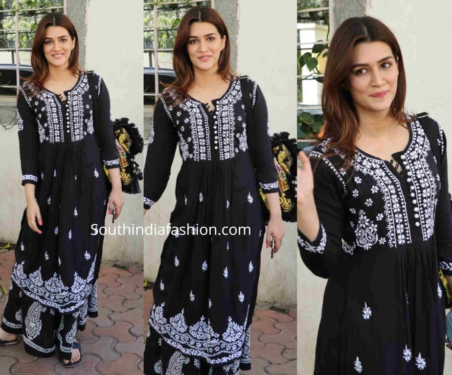 kriti sanon in black chikankari kurta palazzo