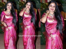 pragathi in pink kanjeevaram saree at a wedding