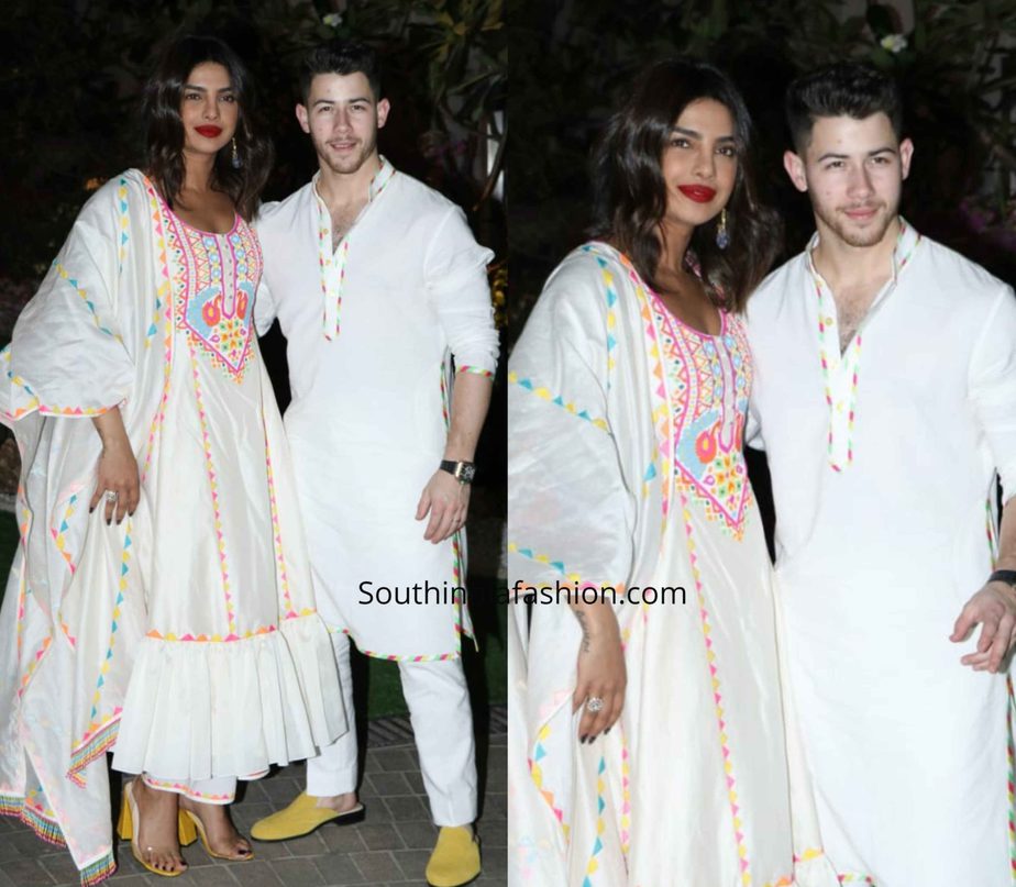 priyanka chopra and nick jonas twinning in white at isha ambani holi party (3)