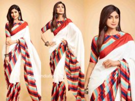 shilpa shetty in a striped saree