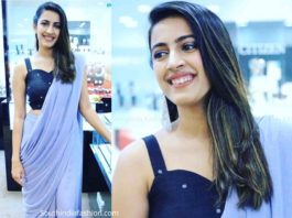 niharika konidela blue pre stitched saree