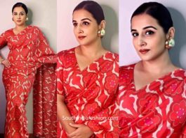 vidya balan in red printed saree shakuntala devi promotions (2)