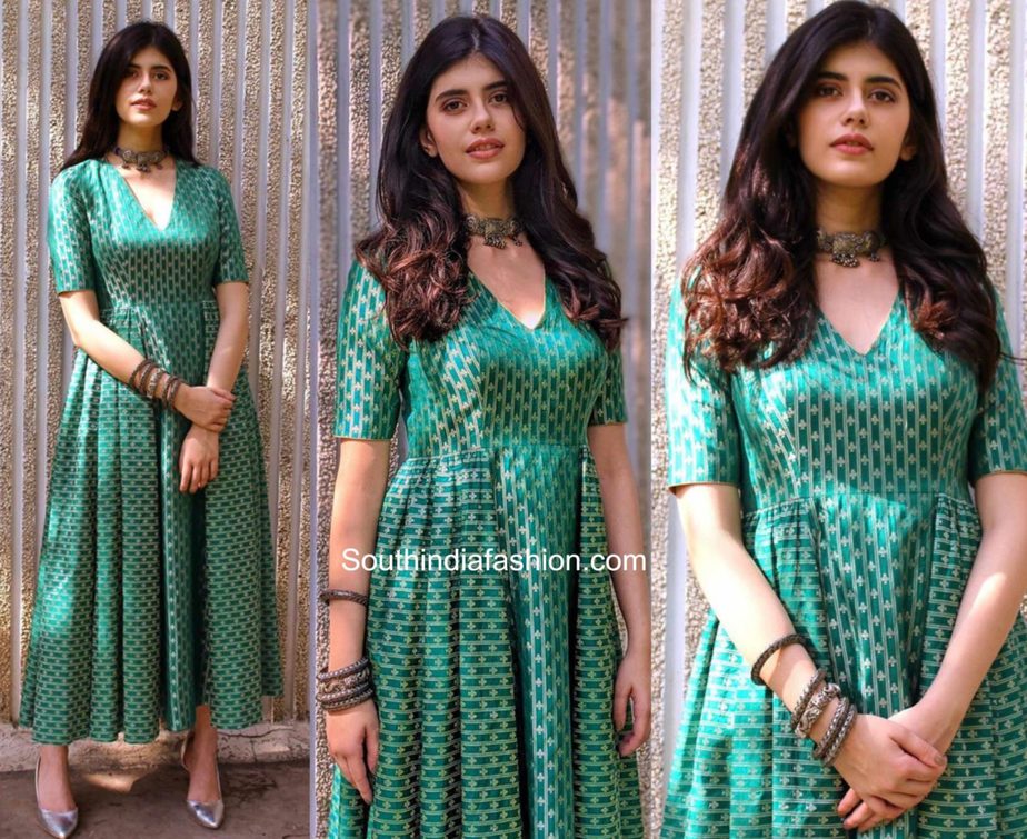 Sanjana Sanghi in raw mango green dress