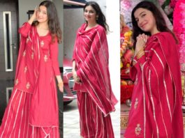 divya khosla kumar red sharara ganesh chaturthi