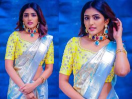 eesha rebba blue pattu saree