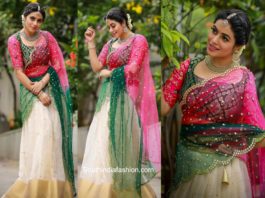 poorna white green pink lehenga