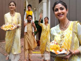 shilpa shetty geansh chaturthi yellow dress