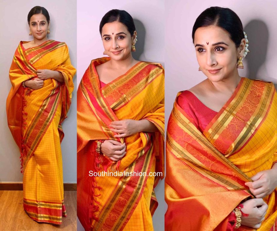 vidya balan ganesh chaturthi yellow silk saree