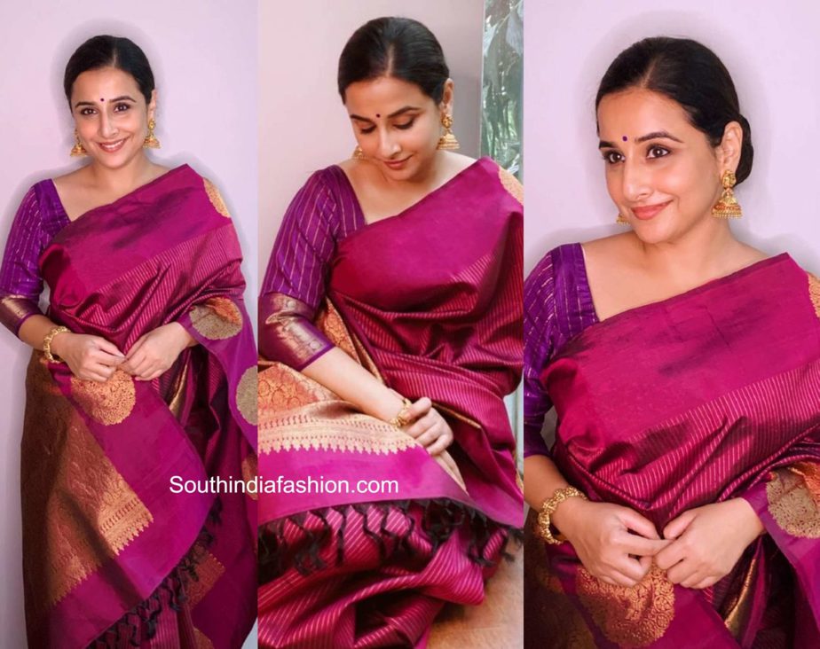 vidya balan pink silk saree independence day (2)