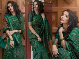 Akshara Gowda in green cotton saree