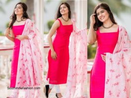 Amritha Aiyer in pink floral salwar