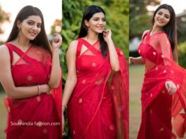 Athulya Ravi in red silk saree