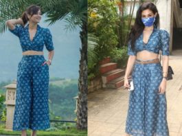 Shweta and Amyra in indigo dress