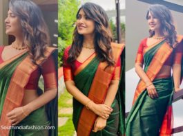 Vani Bhojan in traditional green red silk saree