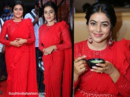 actress poorna in red ruffle saree (3)