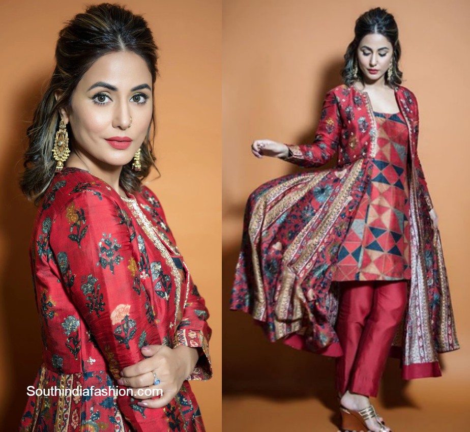 hina khan in a red salwar set for big boss 14