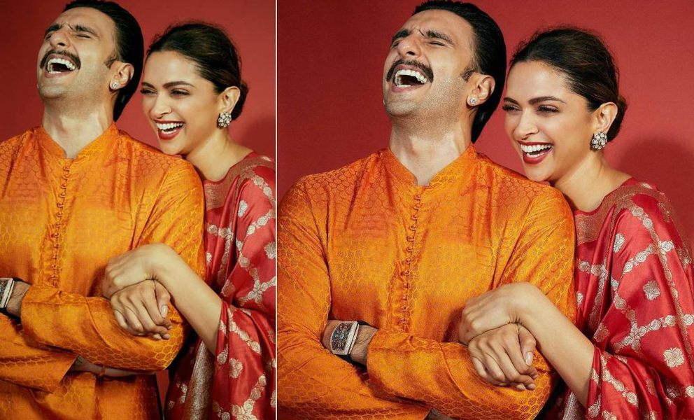 Deepika in red kurta set and ranveer in orange for diwali featured