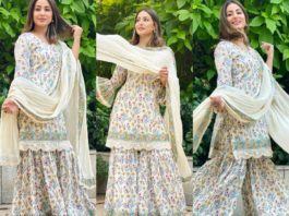 Hina Khan in a block printed gharara set by tasha