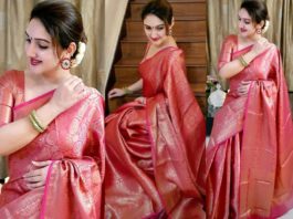 Sridevi vijaykumar in a pink full zari kanchipuram saree