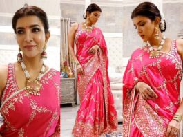 lakshmi manchu in red anita dongre saree