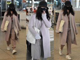 rashmika mandanna airport look in long overcoat sweater