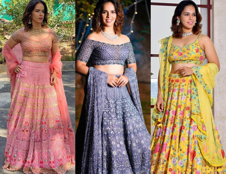 saina nehwal lehengas for gurusai dutt wedding