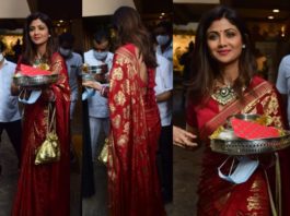 shilpa shetty in red saree for karva chauth