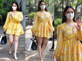 tamannaah bhatia in yellow mini dress in mumbai