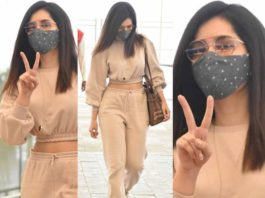 Actress raashi khanna in a biege co-ord set at the airport featured