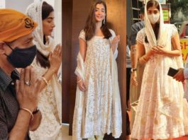 Pooja hegde in an ivory kurta set by manish malhotra for gurpurab